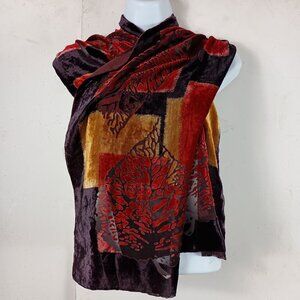 Burnout Silk Velvet Scarf With Sheer Mesh Leaf Design Art to Wear Whimsigoth